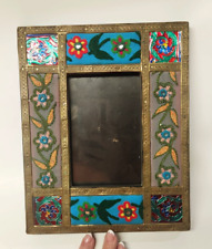 VTG Boho Colorful Ornate Embroidered Hand Painted Metal Photo Frame 10X8 Unique picture