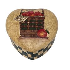 Vintage Heart-Shaped Ceramic Trinket Box Apples Basket Country Chic Home Decor picture