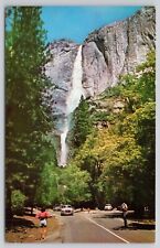 Yosemite National Park Upper and Lower Falls California CA Old Cars Postcard picture