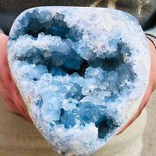 5.58LB Natural blue celestite geode quartz crystal mineral specimen healing picture