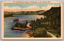 Evergreen Hwy Washington Columbia River Linen Postcard PM Tacoma WA Cancel WOB picture