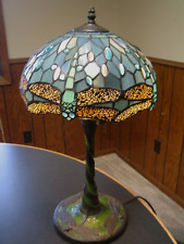 Tiffany Style Dragonfly Leaded Stained Glass Shade with Dragonfly Mosaic Base picture
