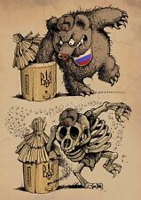 UKRAINE WAR PROPAGANDA ARMY MILITARY POSTER RUSSIAN BEAR HIVE SKULL CARICATURE picture