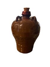 VINTAGE Chinese Brown Glazed Pottery Rice Wine Bottle Jug w/ Cork picture