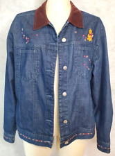 Vintage beaded Disney Store Pooh Bear denim Jacket Cord collar sz: L Fall picture