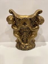 Vintage Gold Cherub Compote Ceramic Centerpiece Pedestal Hollywood Regency picture