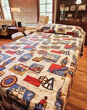 VTG 60's Sears Perma Prest Nautical Twin Bedspread Tall Ships Rounded Corners picture