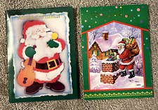 2 Vintage Santa 3-D Pop Up Christmas Cards Musical picture