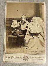 1800s CABINET CARD 3 Children Woodstock, IL G A Burbank Photographer Main St picture