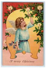 1907 Merry Christmas Angel Cherub Candle Light Christmas Tree Embossed Postcard picture