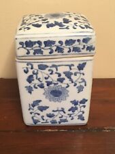 Antique Canton Blue and White   Porcelain Lidded Canister Qianlong Mark picture
