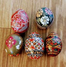 Set of 5 Vintage Estate Hand Painted Russian Polish Ukrainian Wooden Easter Eggs picture