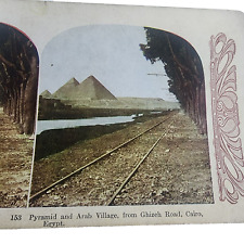 Antique Stereoview 1905, #153 Great Pyramid and Arab Village from Ghizeh, Egypt, picture