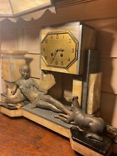 FABULOUS French Art Deco Woman Fan Marble Mantle Clock Set With Garnitures picture