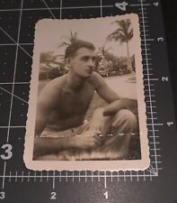 Handsome 1940s Shirtless Man Antique Gay Int Snapshot PHOTO picture