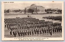 Hampton Roads Virginia~US Naval Training Station~Company At Salute~'20s Postcard picture