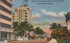 Miami Beach, Florida ~ The Tides & Victor Hotels On Ocean Drive 1940's Postcar picture