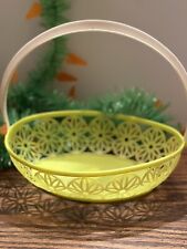 Vtg Bright Yellow Plastic Lacey Oval Easter Basket - 1950s 1960s picture