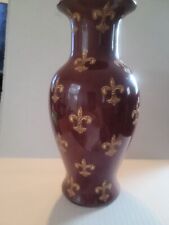 vintage Fleur-de-lis design Chinese Vase Burgundy and Gold design Fleur-de-lis  picture