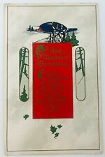 Vintage Embossed Christmas Postcard All Good Christmas Wishes Winter Scene 1917 picture
