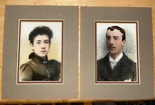 PAIR 19th c Whole Plate Opalotype Photos Milk Glass Handpainted Young Man Woman picture
