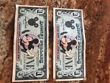 1989 (two) $1 MICKEY Disney Dollars LOW D-A Serial numbers CRISP UNC picture