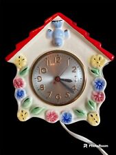Vintage 1950s/60 Hull Art Ceramic Electric Wall Clock Sessions Blue Bird Working picture