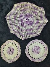 Set of 3 vintage purple and white doilies / doiley picture