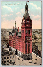 Milwaukee WI City Hall Vintage Postcard Birds Eye View Aerial Downtown picture
