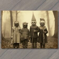 👻 POSTCARD Weird Creepy Vintage Vibe Kids Masks Halloween Cult Unusual Family picture