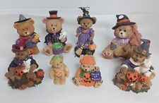Lot of 8 Halloween Teddy Bear Figurines Witch Wizard Pumpkin Cute picture
