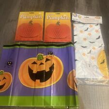 Vintage 1991 Beistle Halloween Decor Pumpkins 10” Tissue Set of 2 USA Cloths Lot picture