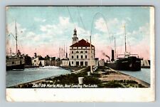 Sault Saint Marie MI, Poe Locks Ships Steam Freighter, Michigan Vintage Postcard picture