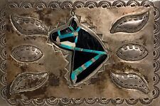 EXCEPTIONAL ZUNI STAMPED SILVER BOX,REPOUSSE & TURQUOISE-JET-SHELL HORSE INLAY picture