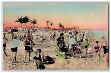 c1950's Bathing In Florida Beach Shore Swimming Tourist FL Hand Colored Postcard picture