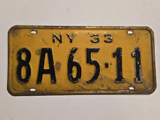 1933 NEW YORK NY LICENSE PLATE #8A65-11-YOM - VTG - Man Cave- Babe Ruth Era picture