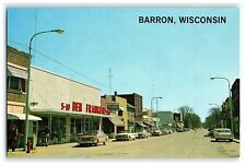 1960s Barron Wisconsin La Salle Ave Postcard Street Scene 5-10 Ben Franklin Cars picture