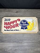 Vintage 1984 Pabst Blue Ribbon Happy Hour Wooden Press Board Sign Pre-Owned picture