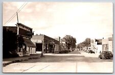 Hancock Wisconsin~Main Street Chevrolet Car Dealer~Gas Pump~Drug Store~1946 RPPC picture