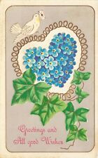 Postcard Greetings and All Good Wishes Dove Letter Blue Flowers Embossed picture