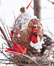 Red Cardinal Bird in Pine Cone Glass Ornament Eric Cortina New Christmas picture