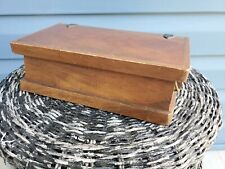 Antique Wood Trinket Keepsake Box Leather Hinge 8.5 X 4.5 picture