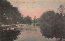 Owosso Michigan~Shiawassee River~Fisherman~Boys on Rocks~1909 Postcard picture