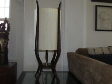 Vintage MCM Teak Lamp 30 in high 13in round, wood brown . shade is beige. picture