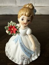 Vintage 1975 Christmas Girl Figurine Holding Poinsettia Japan picture