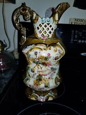 Pair Antique Majolica Huge Pitchers Ewers Vases picture