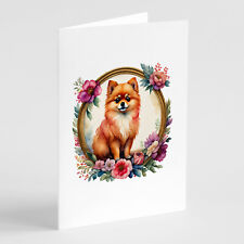 Pomeranian and Flowers Greeting Cards and Envelopes Pack of 8 DAC2184GCA7P picture