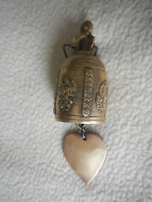 VINTAGE - ANTIQUE BRASS - THAI TEMPLE MEDITATION BELL - WITH HEART WIND CHIME picture