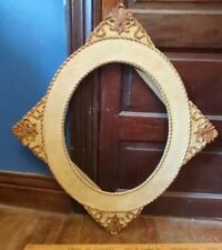 ANTIQUE LARGE WOOD OVAL PICTURE FRAME SCROLL WORK PAINTED ORNATE VTG UNIQUE  picture