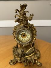 1892 Ansonia Clock Company Gilt Cherub Clock w/Stones Marked Patented 1892 picture